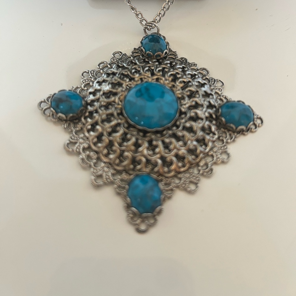 Vintage Boho Statement Necklace with Turquoise Stones - Picture 3 of 6